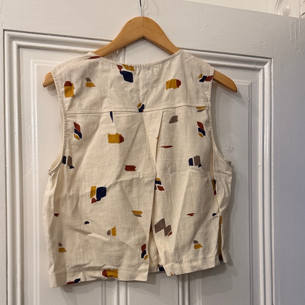 Azalea Beige Patterned Linen Blend Button-Up Tank… - image 2